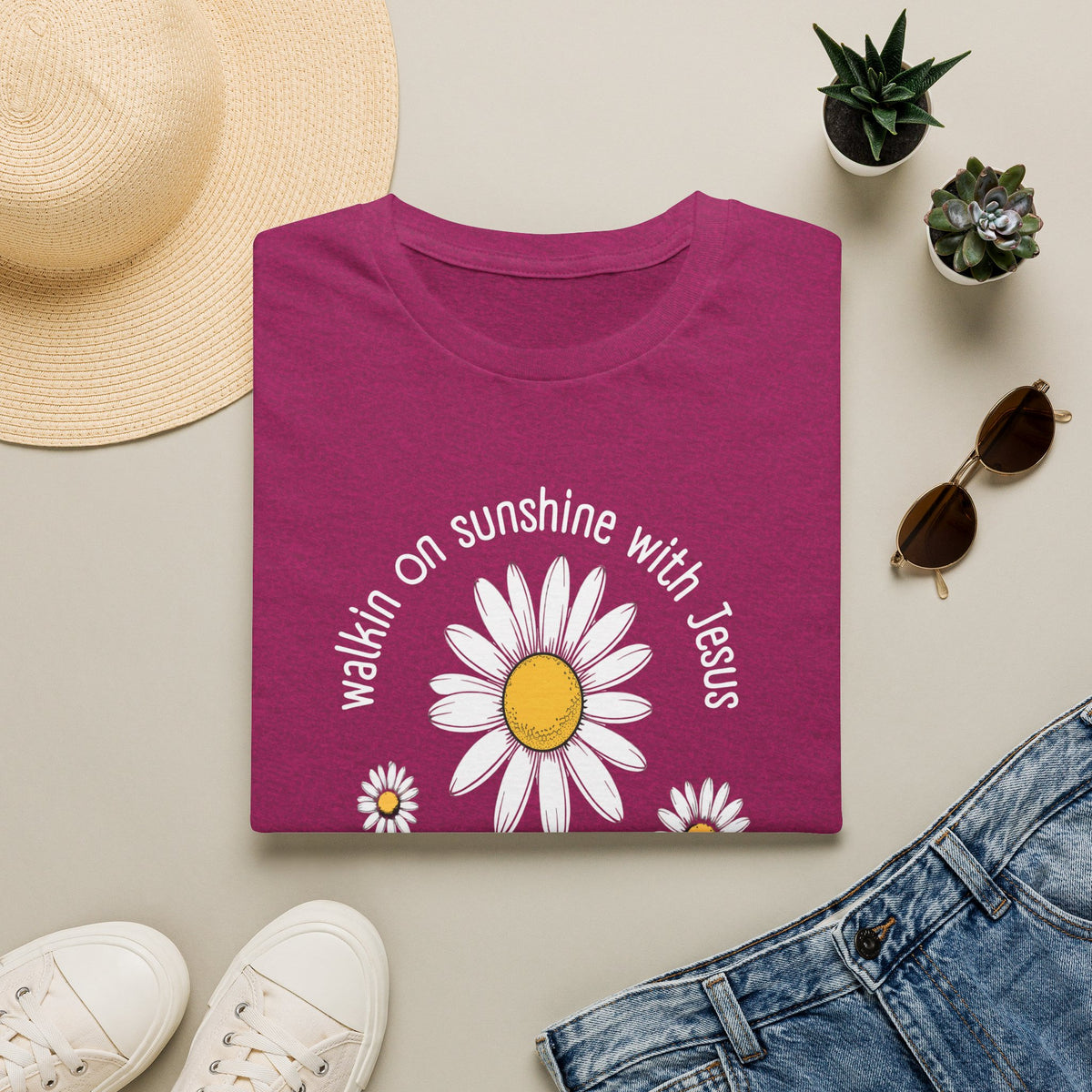 Be the Sunshine Daisy T-Shirt — "Walkin' on Sunshine with Jesus" Christian Tee (Psalm 118:24)