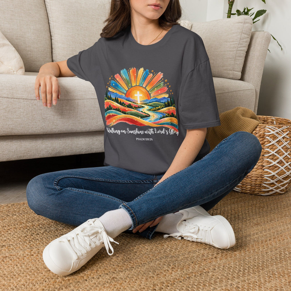 Walking On Sunshine with Lords Glory - with Lori Faith and Hope Christian Sunrise T-Shirt