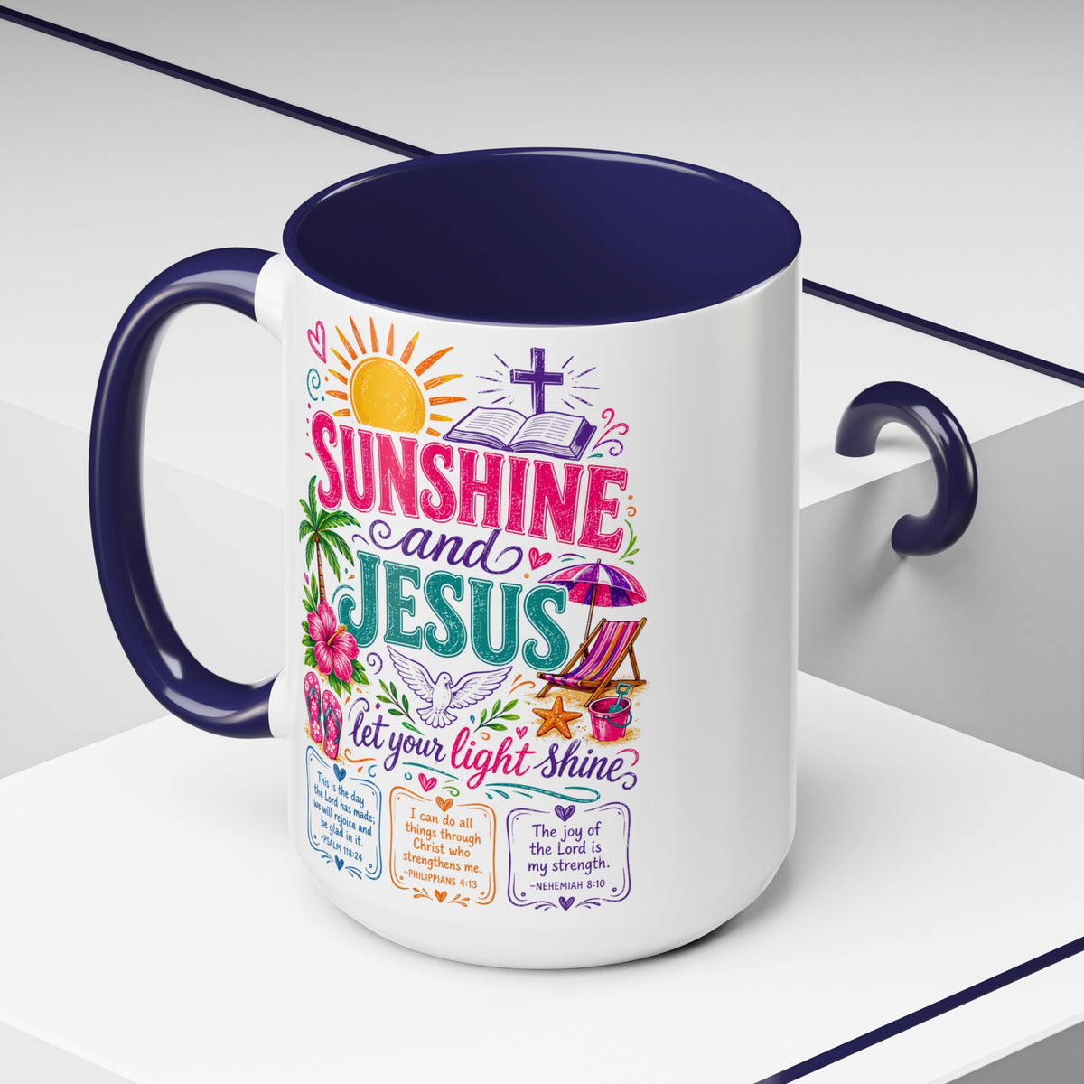 Sunshine and Jesus Coffee Mug — Faith-Inspired Beach Vibe Accent Mug (11/15oz)