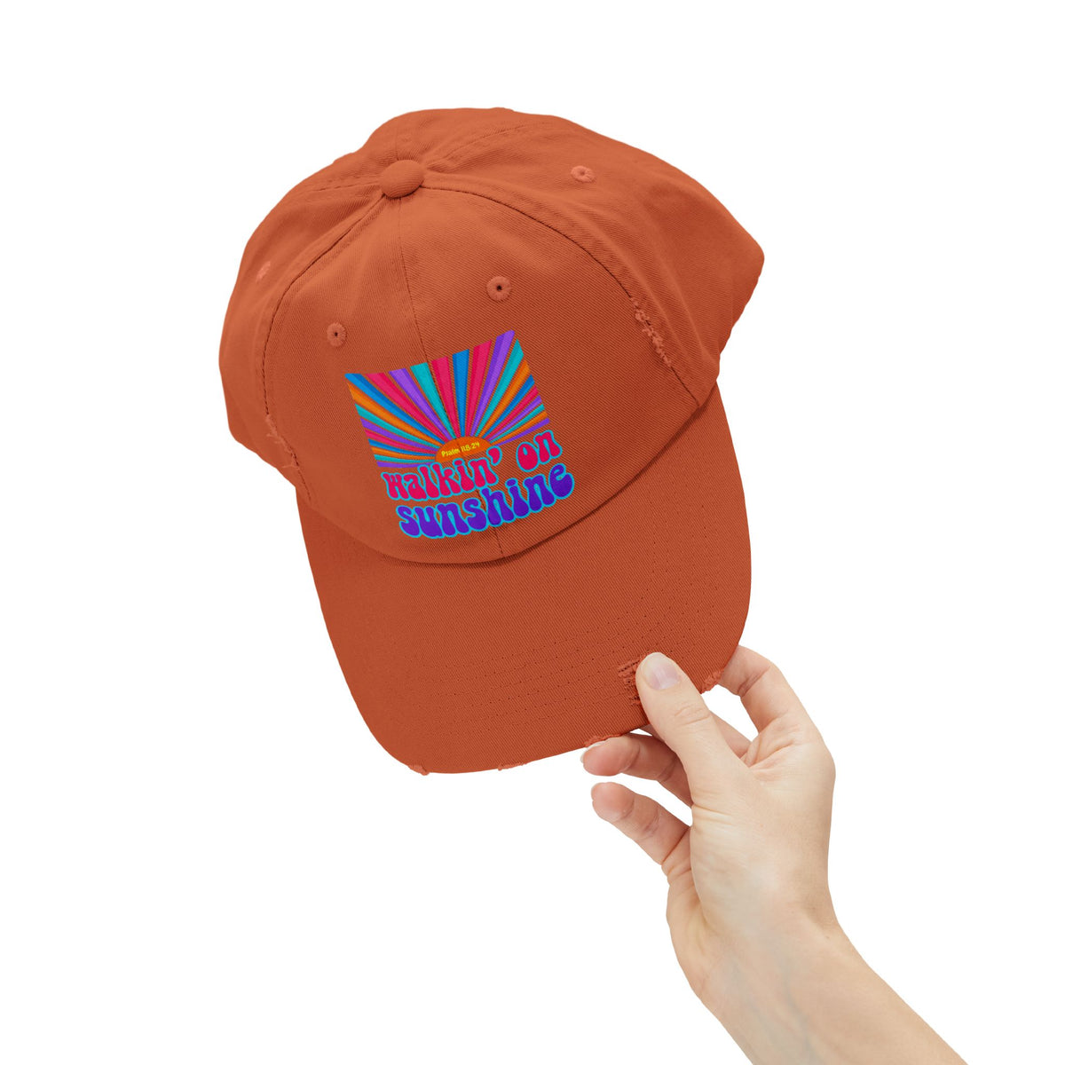 Walking On Sunshine Distressed Cap — Lords Glory with Lori Retro Rainbow Sun Trucker Hat