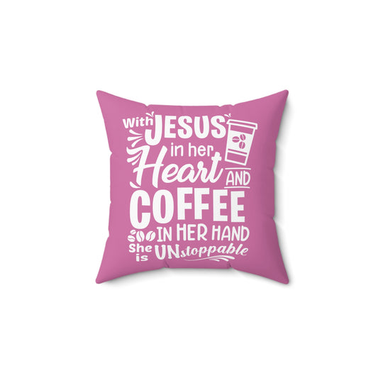 JESUS and Coffee - Pink Spun Polyester Square Pillow