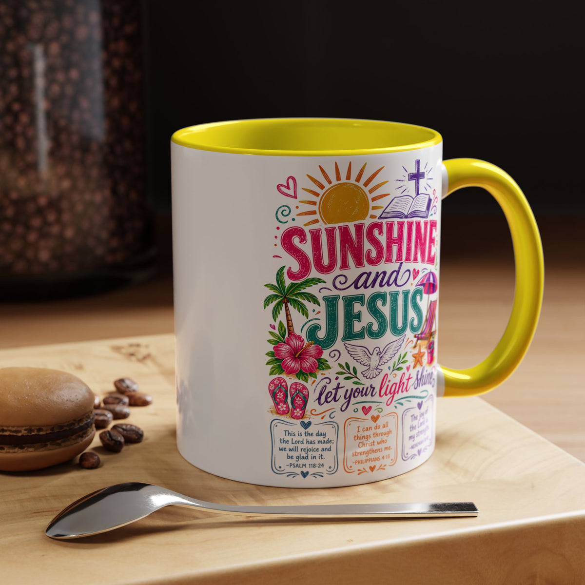 Sunshine and Jesus Coffee Mug — Faith-Inspired Beach Vibe Accent Mug (11/15oz)