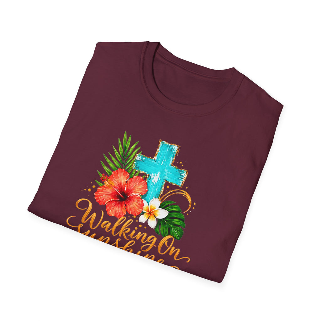 Walking on Sunshine & Jesus Floral Cross T-Shirt