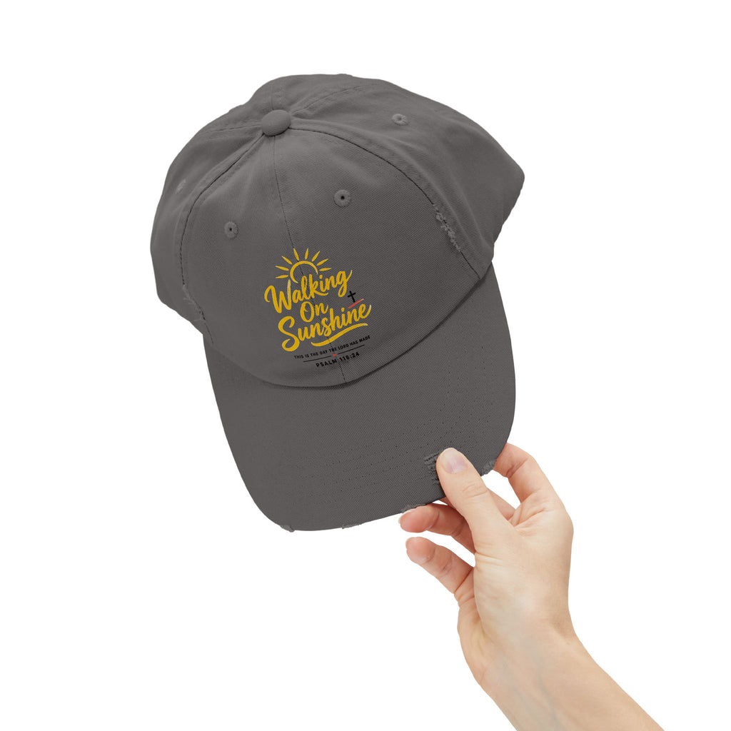 Walking on Sunshine Distressed Cap – Christian Sunshine Baseball Hat (Psalm 118:24)