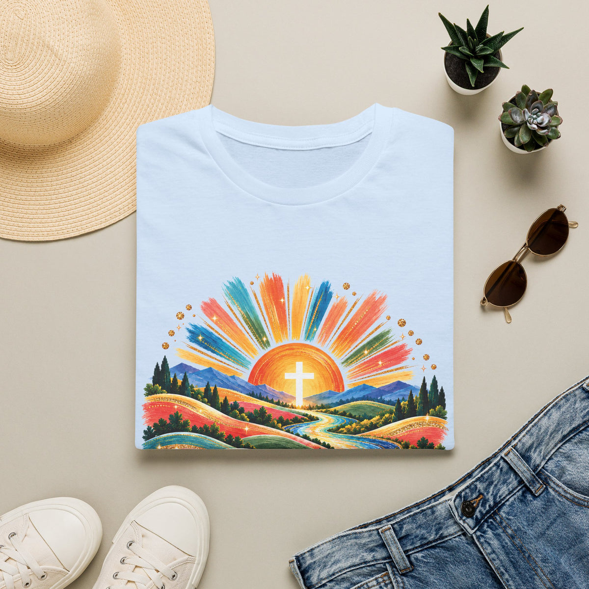 Walking On Sunshine with Lords Glory - with Lori Faith and Hope Christian Sunrise T-Shirt