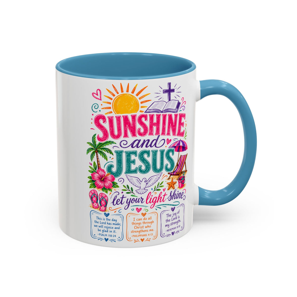 Sunshine and Jesus Coffee Mug — Faith-Inspired Beach Vibe Accent Mug (11/15oz)