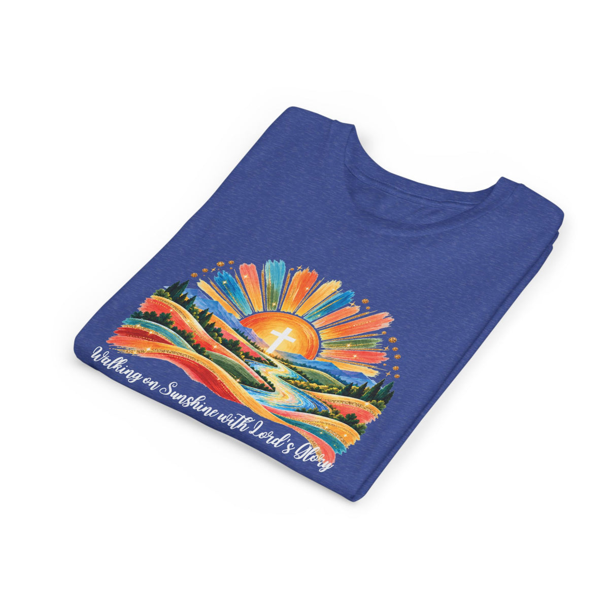 Youth Short Sleeve Tee – Walking On Sunshine with Lords Colorful Christian Sunrise Faith Shirt