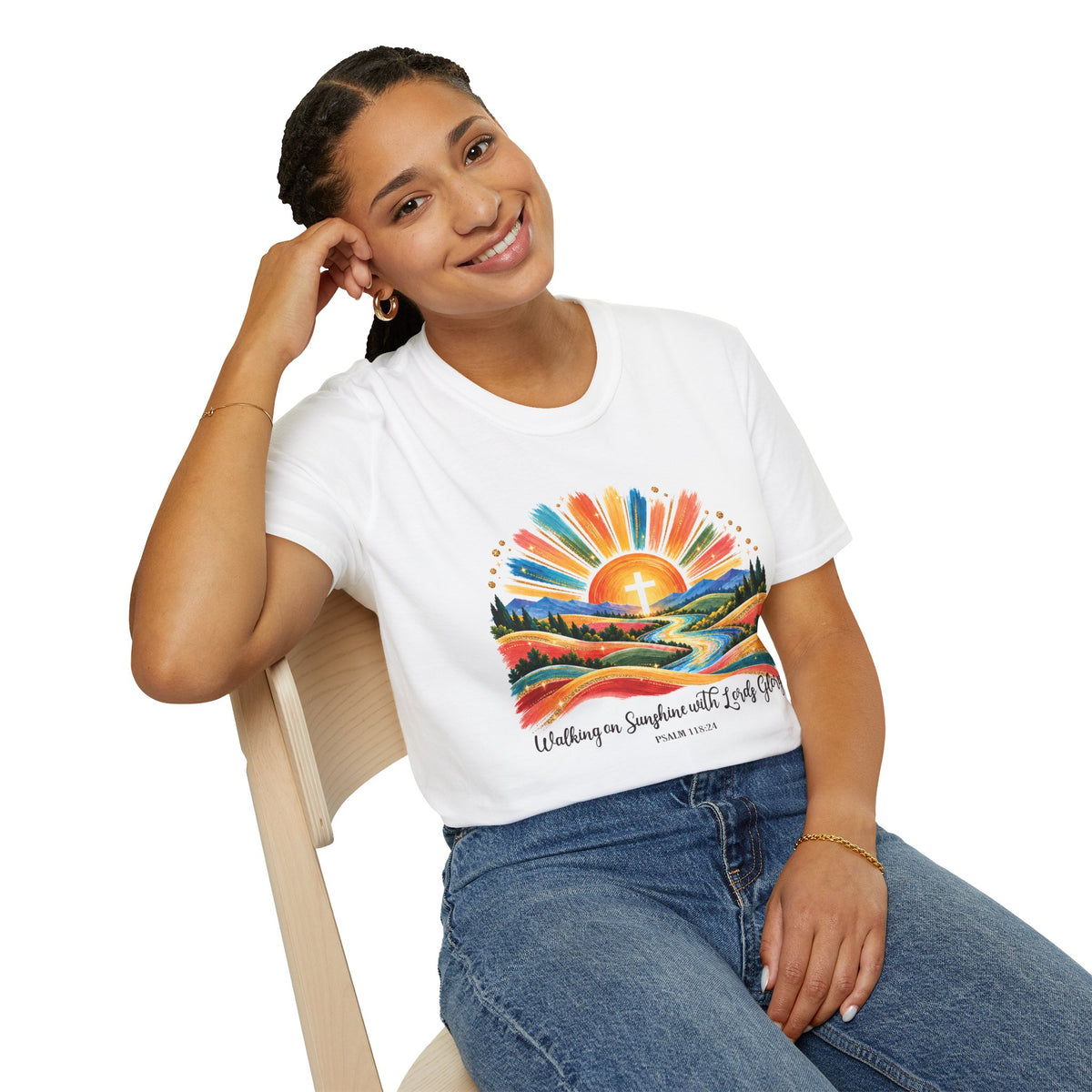 Walking On Sunshine with Lords Glory - with Lori Faith and Hope Christian Sunrise T-Shirt