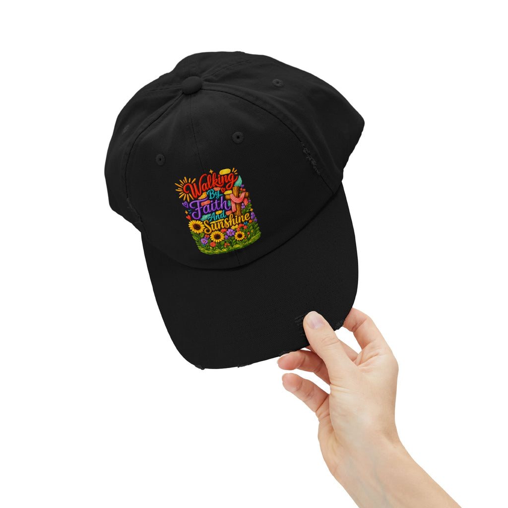 Walking by Faith and Sunshine Distressed Baseball Cap