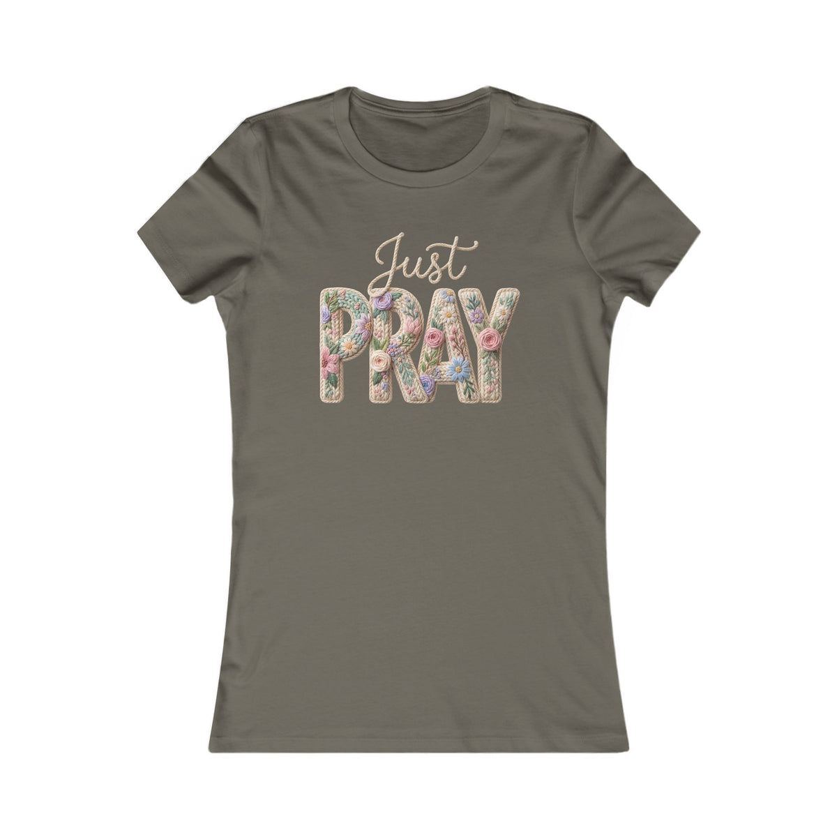 Just Pray Floral Script Womans Tee | Christian Faith Prayer Shirt