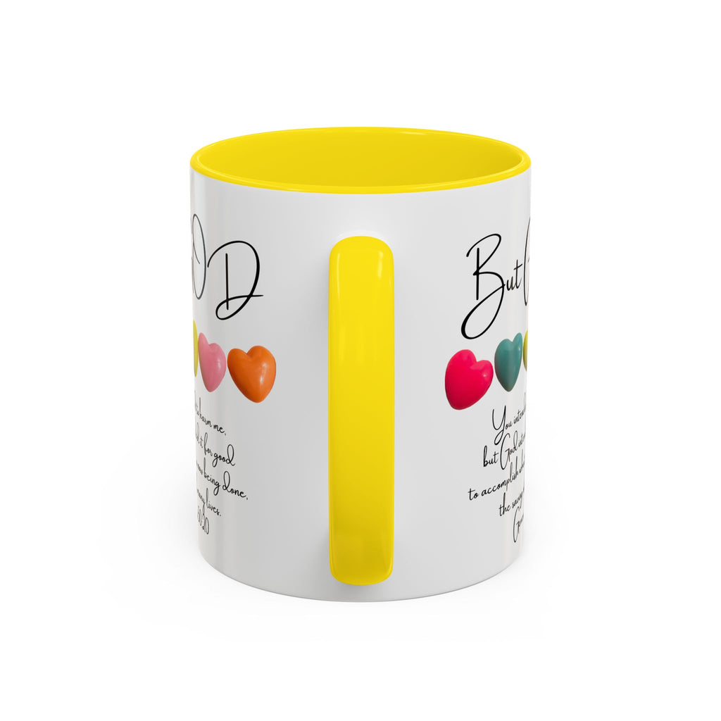 But God Scripture Coffee Mug — Genesis 50:20 Inspirational Heart Accent Mug (11/15oz)