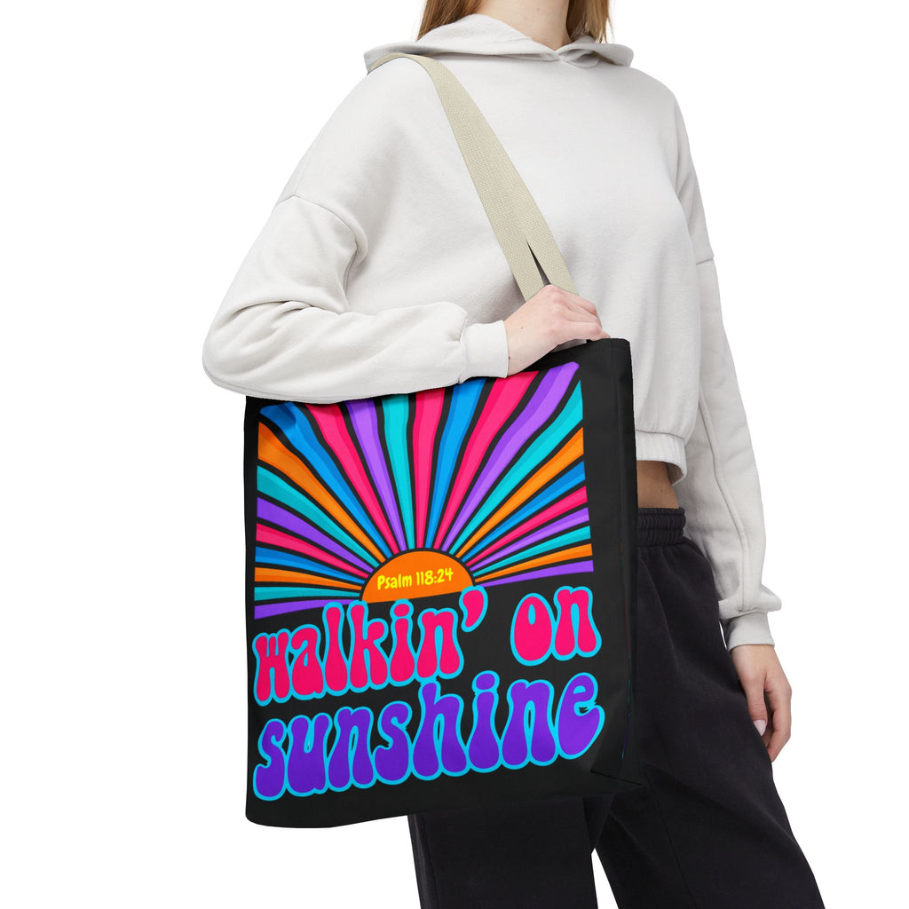 Lords Glory Sunrise Graphic Tote Bag — “Walkin' on Sunshine” Retro Psalm 118:24 Cotton AOP
