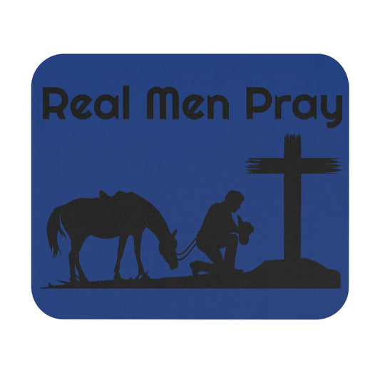 Real Men Pray Mouse Pad (Rectangle) Blue Color