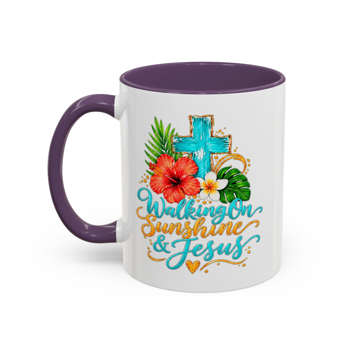 Walking on Sunshine & Jesus Coffee Mug – Floral Cross Accent Mug