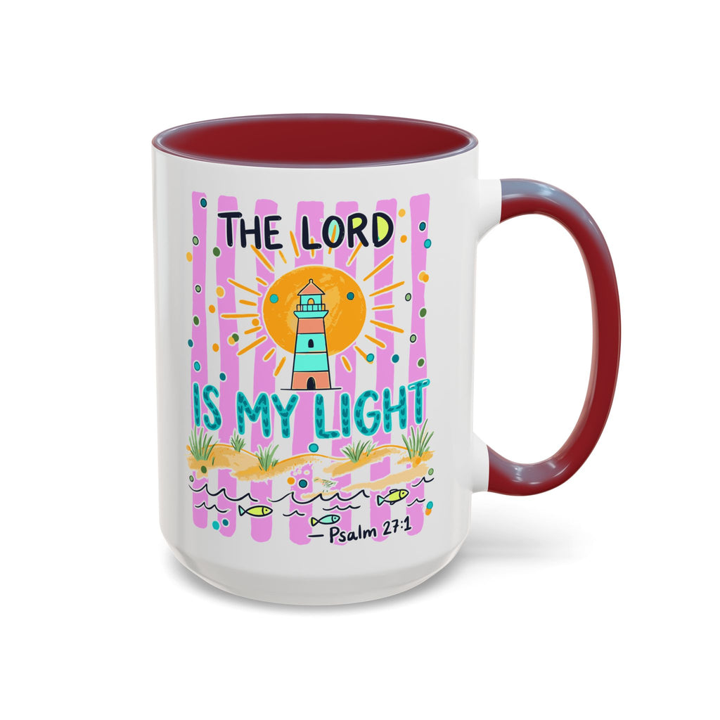 Christian Coffee Mug - "The Lord Is My Light" Lighthouse Psalm 27:1 Accent Mug