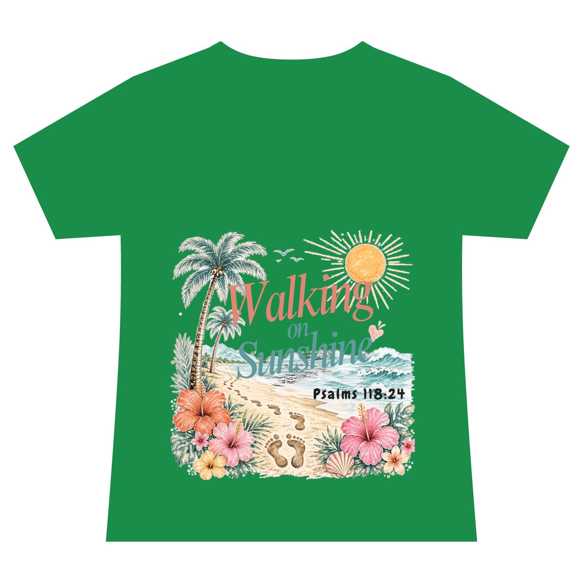 Beach Faith V-Neck Tee — "Walk on Sunshine" Psalms 118:24 Tropical Shirt