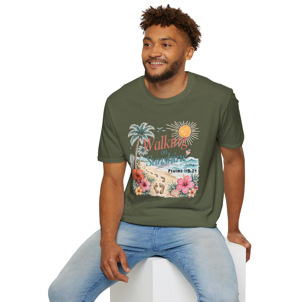 Walking on Sunshine T-Shirt — Tropical Floral Psalms 118:24 Tee