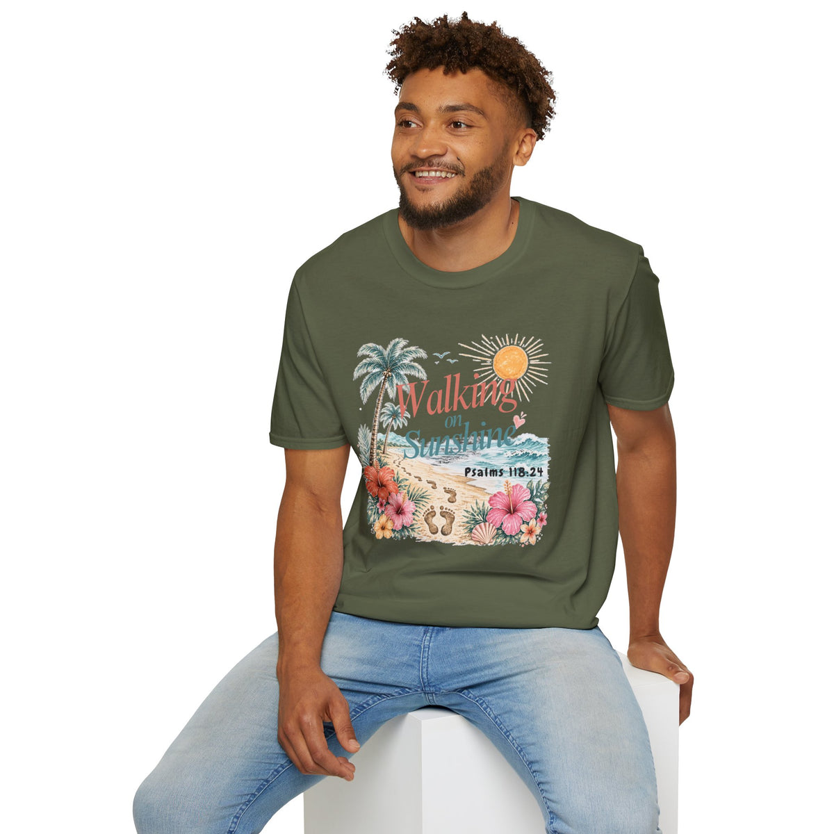 Walking on Sunshine T-Shirt — Tropical Floral Psalms 118:24 Tee
