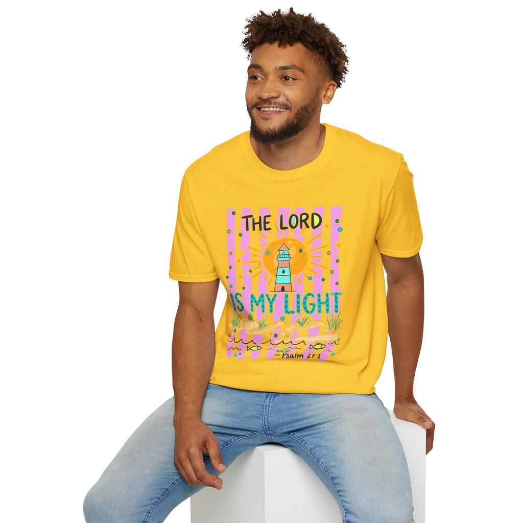 The Lord Is My Light Lighthouse Christian T-Shirt — Psalm 27:1  Inspirational Tee