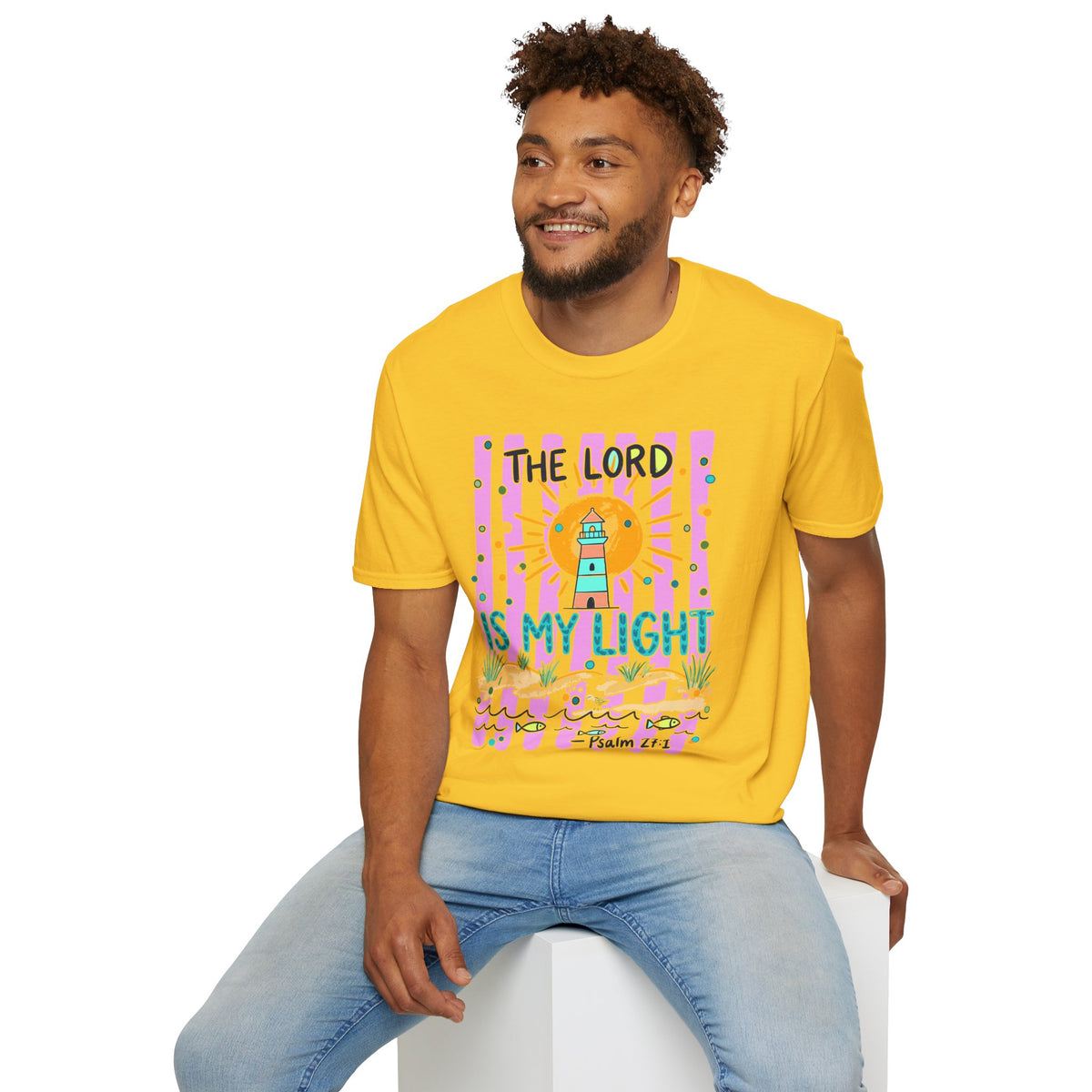 The Lord Is My Light Lighthouse Christian T-Shirt — Psalm 27:1  Inspirational Tee