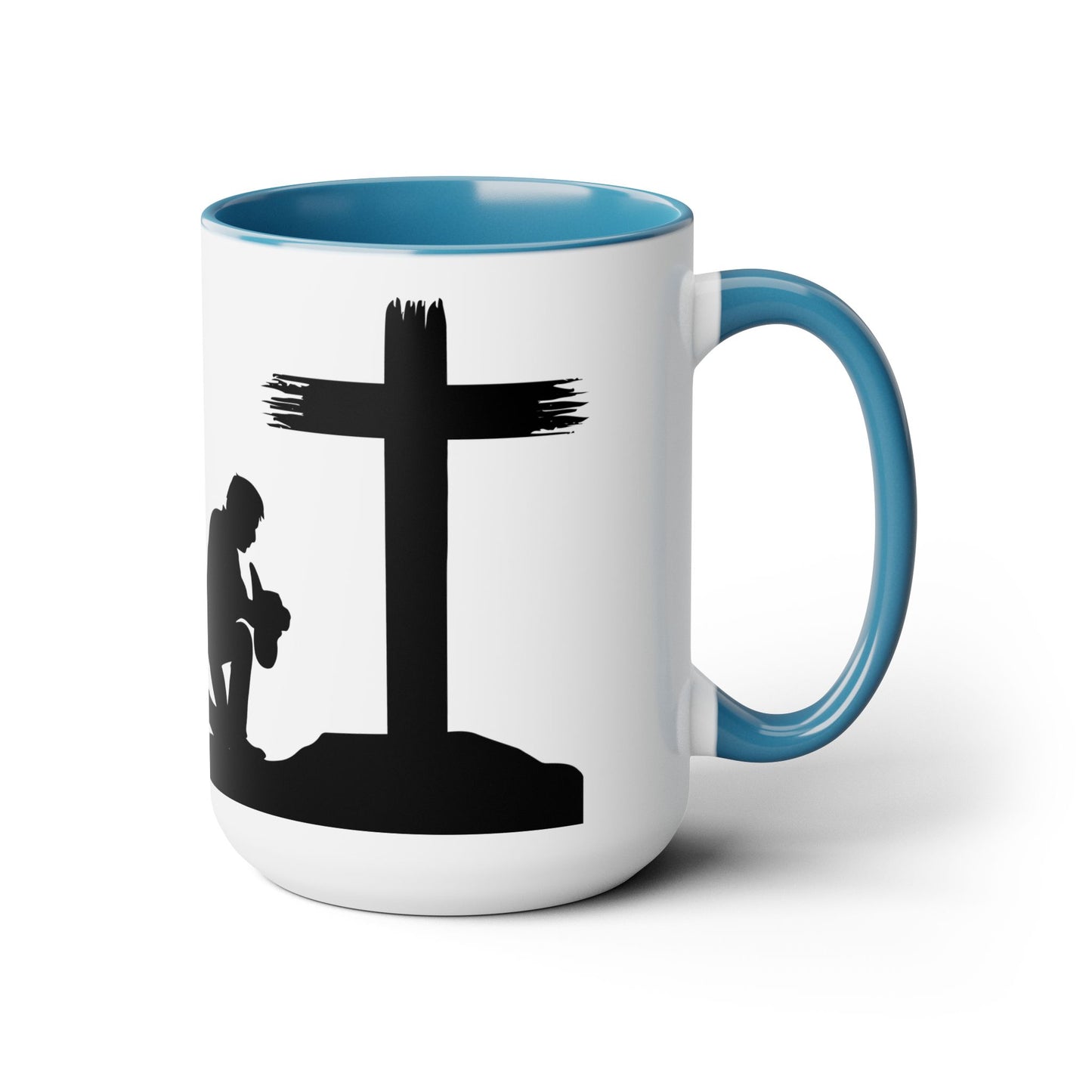 Cowboy Praying to GOD Two-Tone Coffee Mugs, 15oz