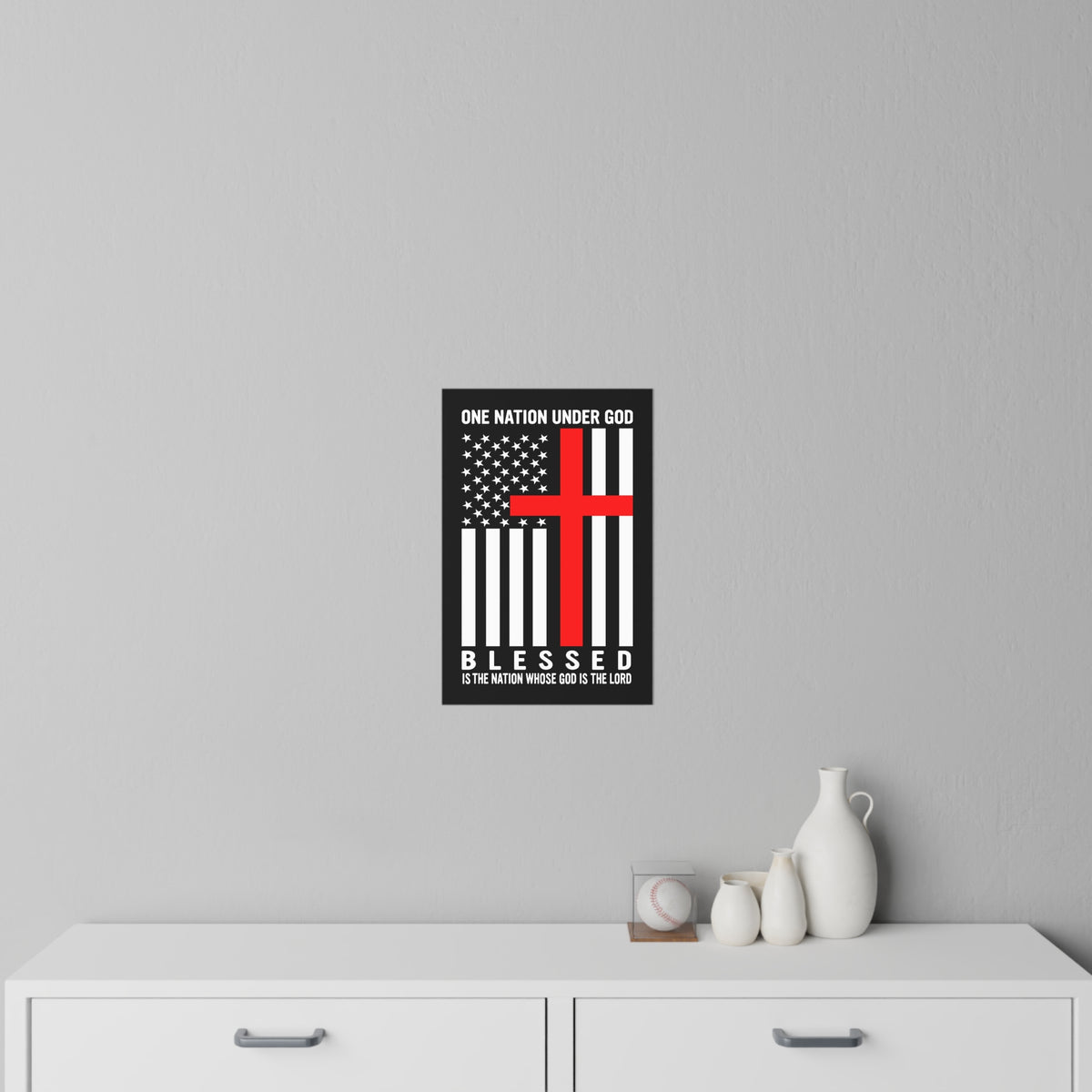 One Nation Under God Blessed American Flag Cross Wall Decal