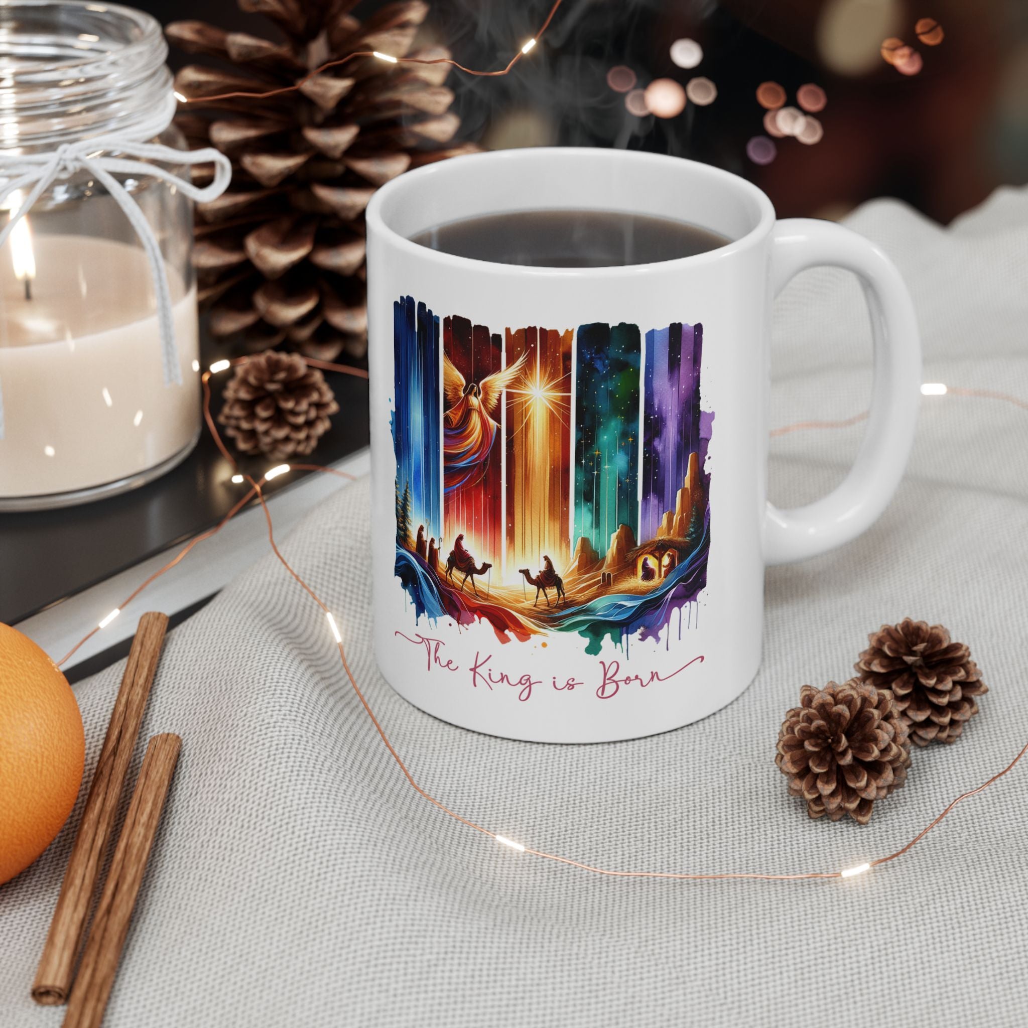 A King is Born  Ceramic Mug, Colorful Coffee Cup, Art Mug for Home Decor, Unique Gift for Jesus Lovers, Perfect for Housewarming