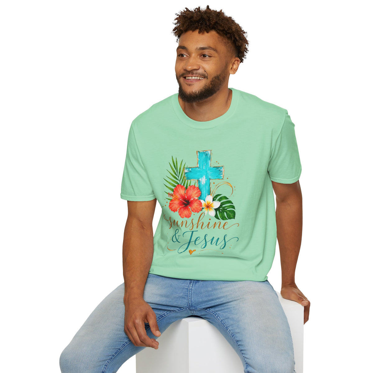 Sunshine & Jesus T-Shirt — Tropical Cross Christian Tee