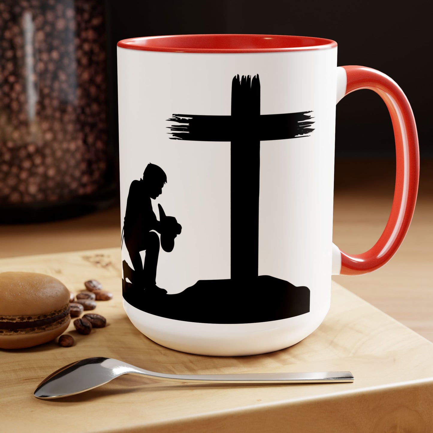 Cowboy Praying to GOD Two-Tone Coffee Mugs, 15oz