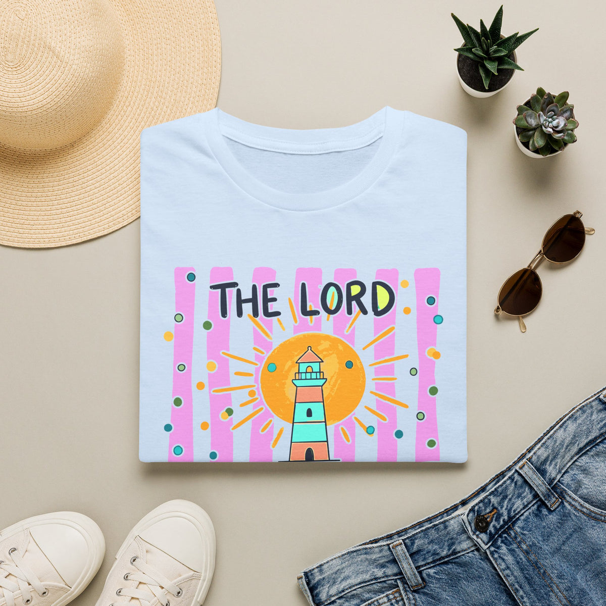 The Lord Is My Light Lighthouse Christian T-Shirt — Psalm 27:1  Inspirational Tee