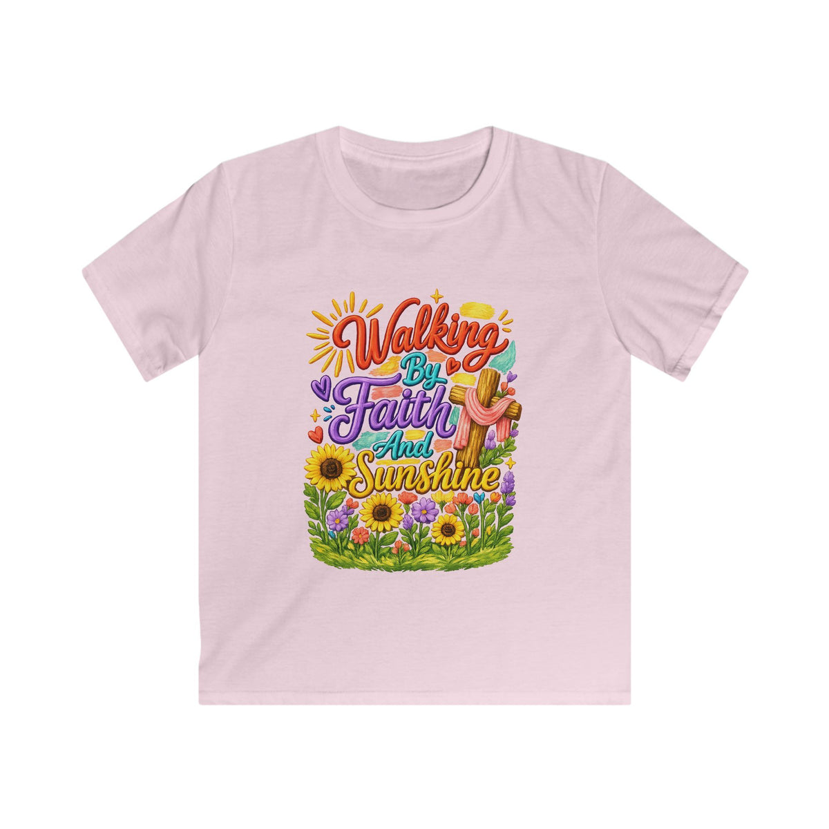 Kids T‑Shirt – "Walking by Faith and Sunshine" Colorful Floral Tee