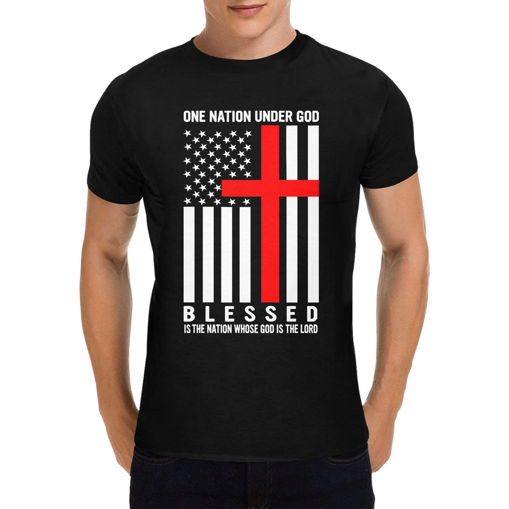 One Nation Under God - Men - Heavy Cotton T-Shirt - Front Print （Made in USA，Ships to USA Only）