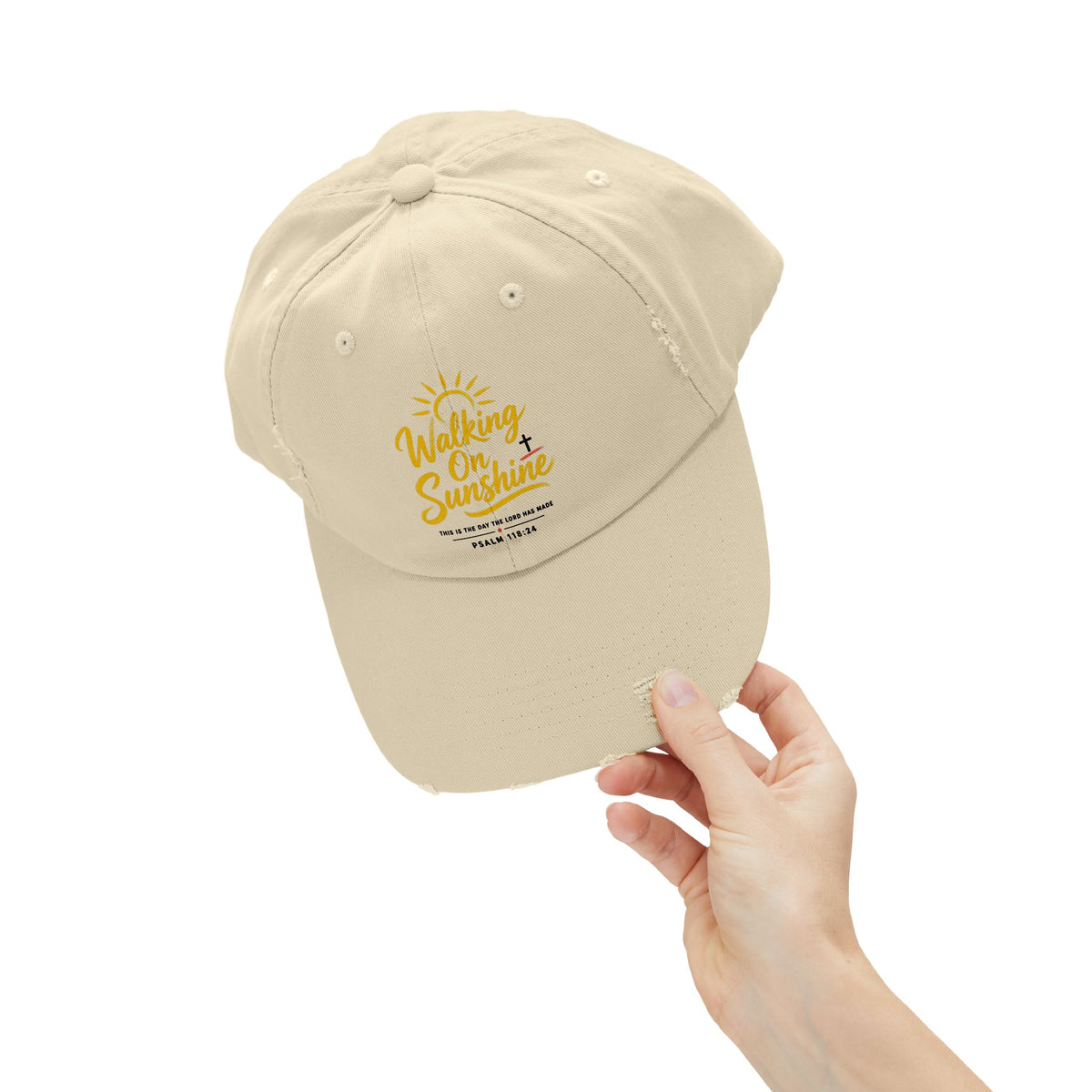 Walking on Sunshine Distressed Cap – Christian Sunshine Baseball Hat (Psalm 118:24)
