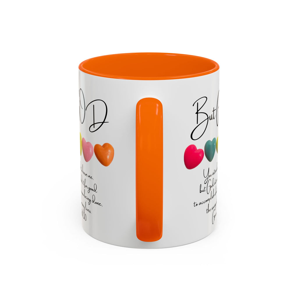But God Scripture Coffee Mug — Genesis 50:20 Inspirational Heart Accent Mug (11/15oz)