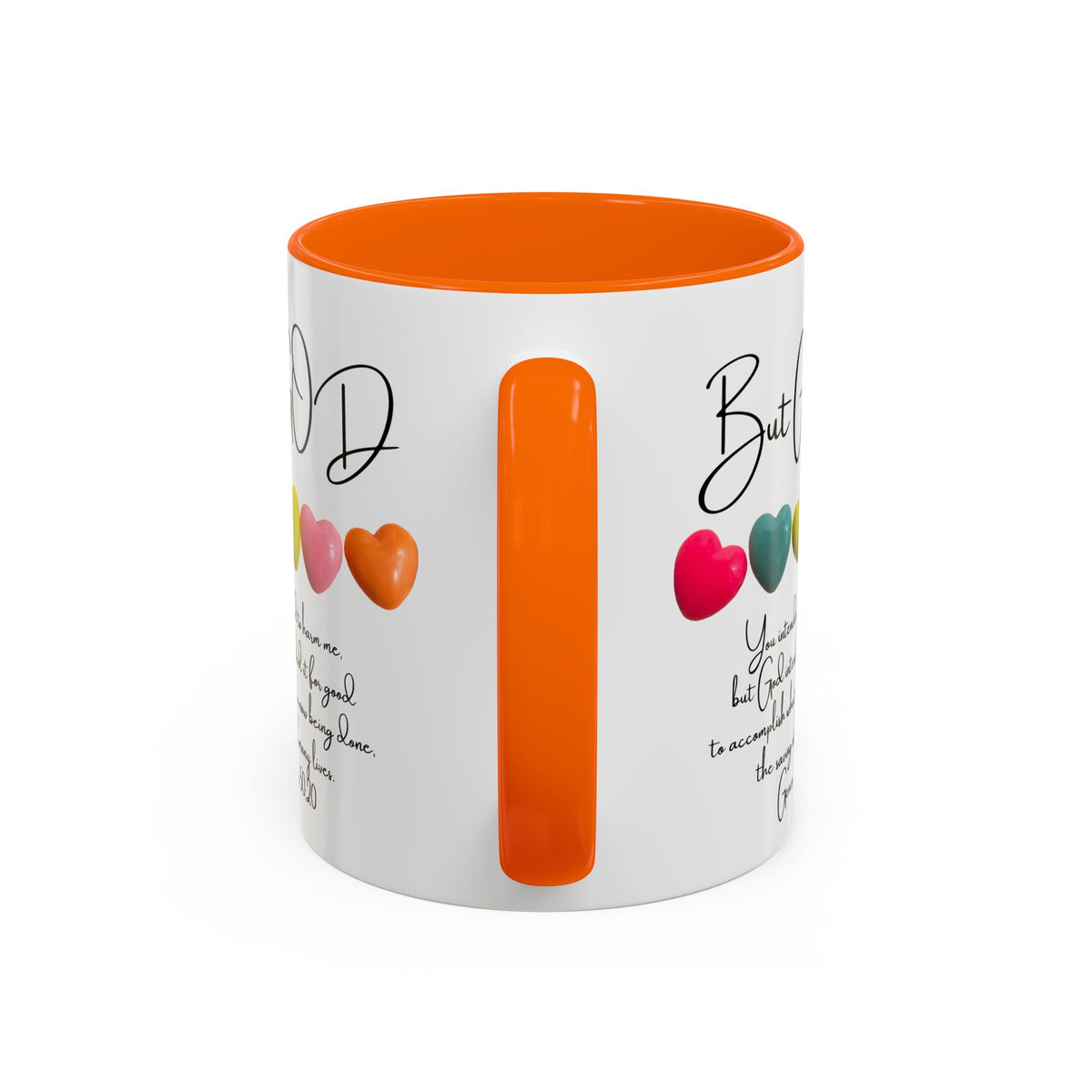 But God Scripture Coffee Mug — Genesis 50:20 Inspirational Heart Accent Mug (11/15oz)