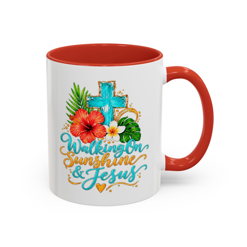 Walking on Sunshine & Jesus Coffee Mug – Floral Cross Accent Mug