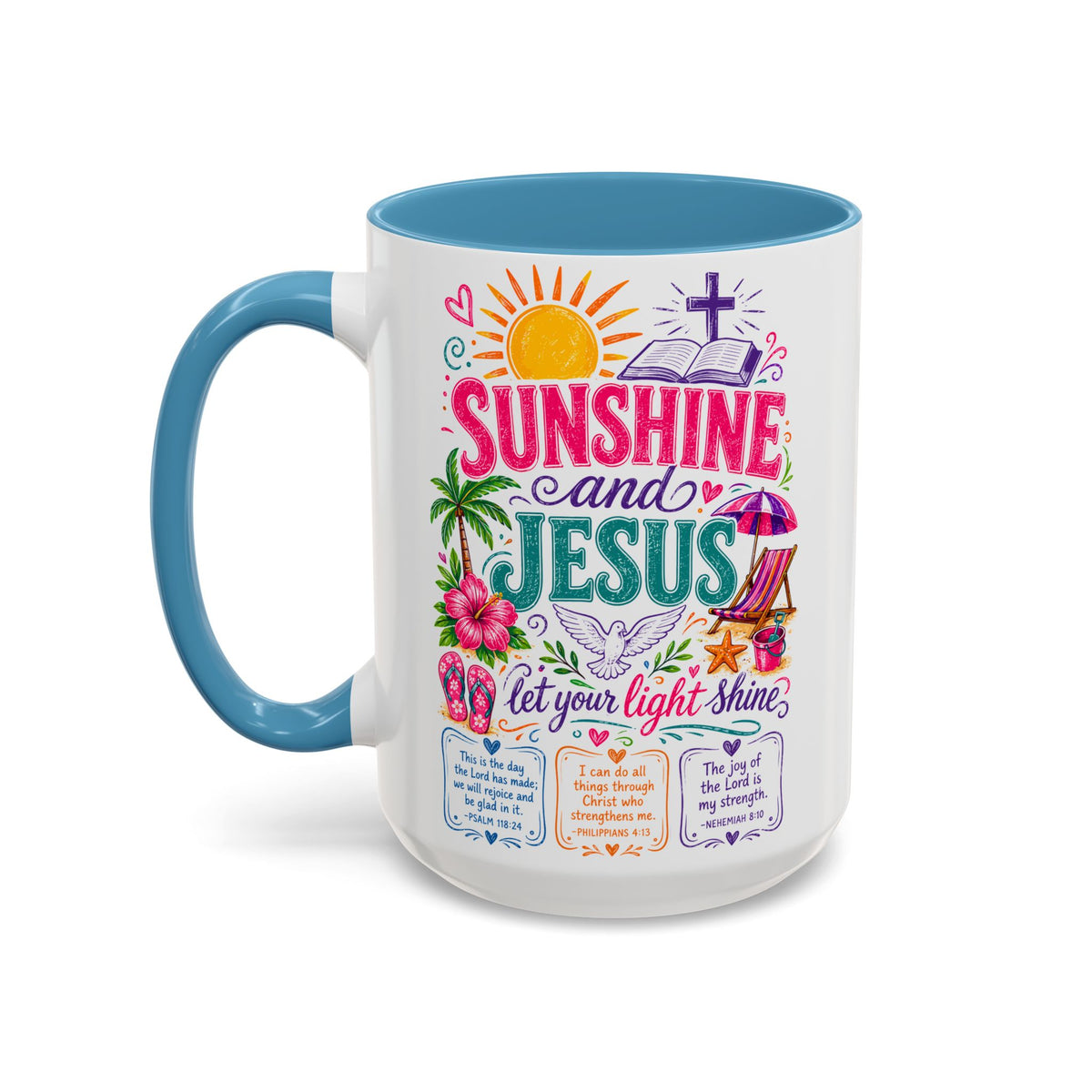 Sunshine and Jesus Coffee Mug — Faith-Inspired Beach Vibe Accent Mug (11/15oz)