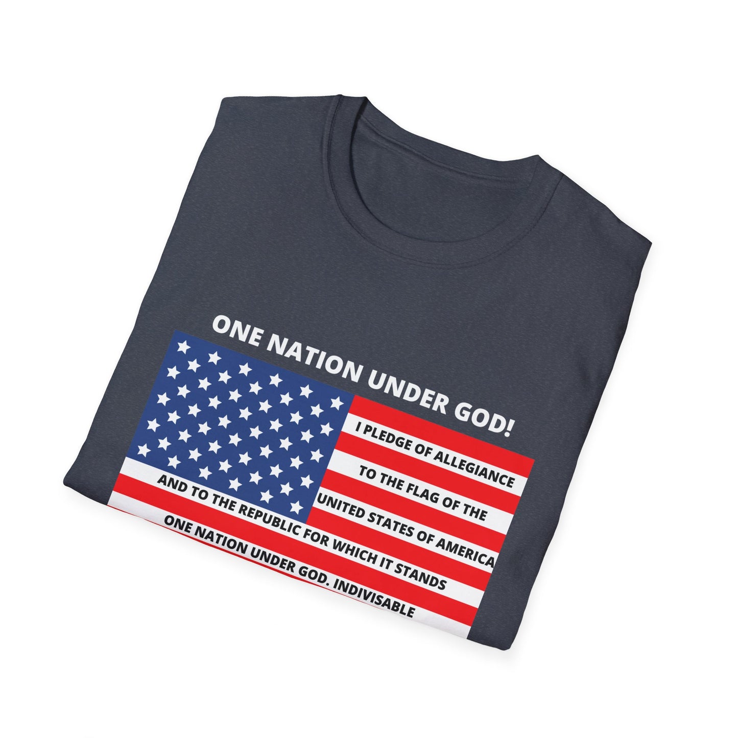 One Nation Under GOD Pledge of Allegiance (Front) BibleClothes.com (Back) Unisex Softstyle T-Shirt