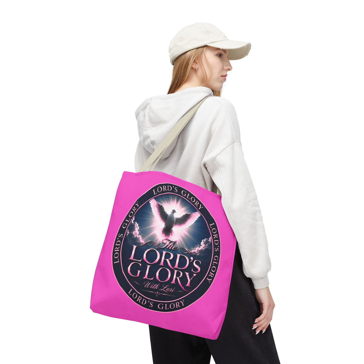 Religious Tote Bag - "The Lord's Glory with Lori" Pink All-Over-Print Christian Tote