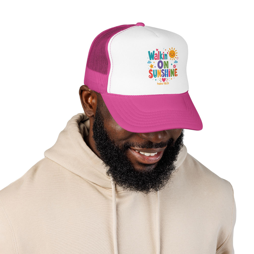 Walkin' on Sunshine Foam Trucker Hat — Retro Colorful Sunshine Design Psalm 118:24