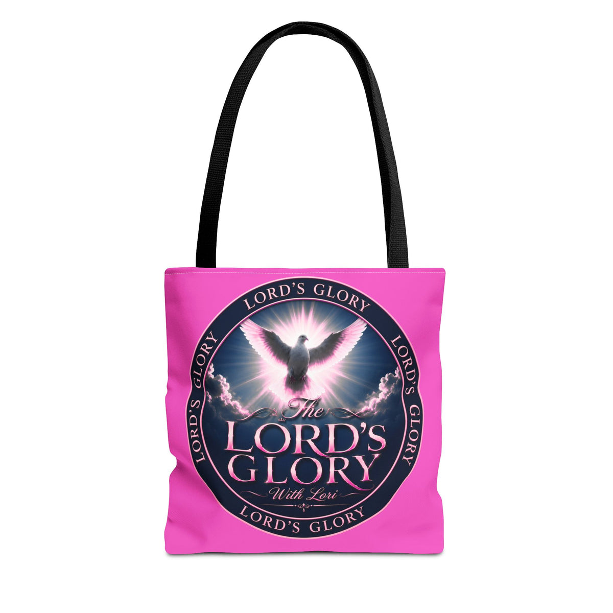 Religious Tote Bag - "The Lord's Glory with Lori" Pink All-Over-Print Christian Tote