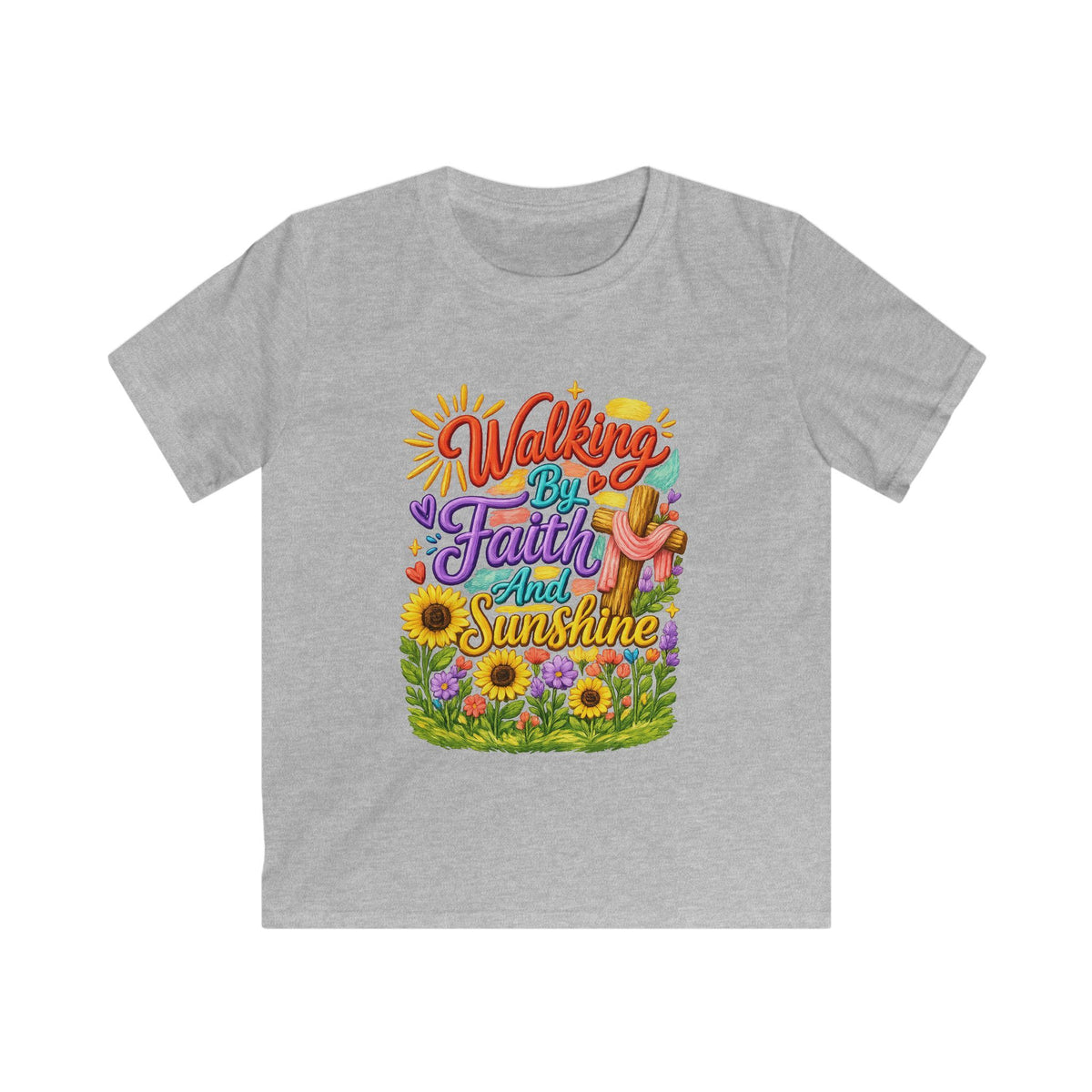 Kids T‑Shirt – "Walking by Faith and Sunshine" Colorful Floral Tee