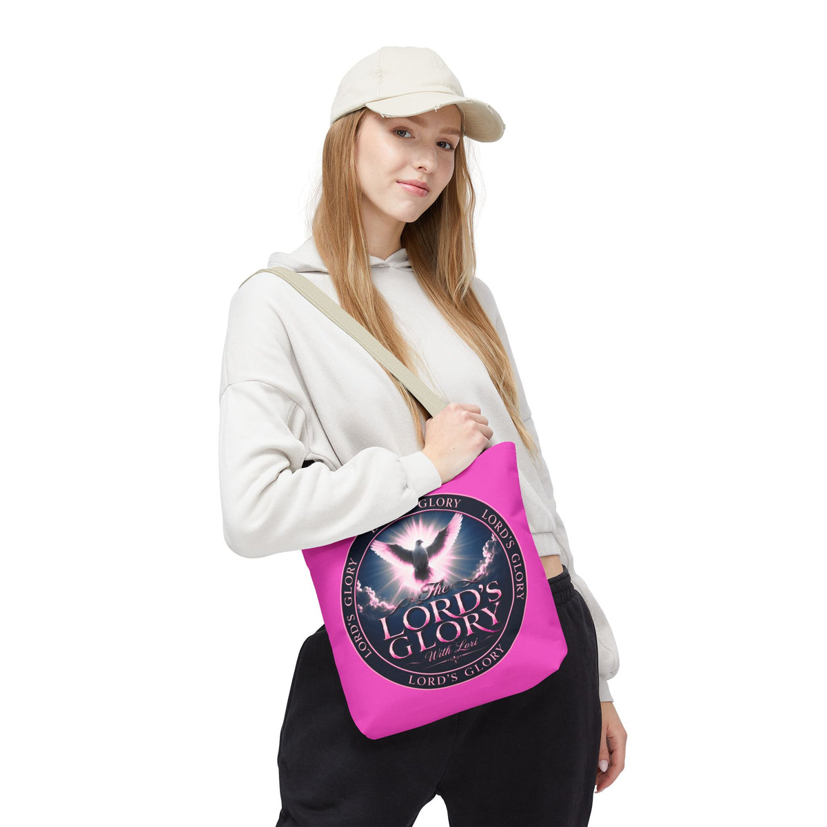 Religious Tote Bag - "The Lord's Glory with Lori" Pink All-Over-Print Christian Tote