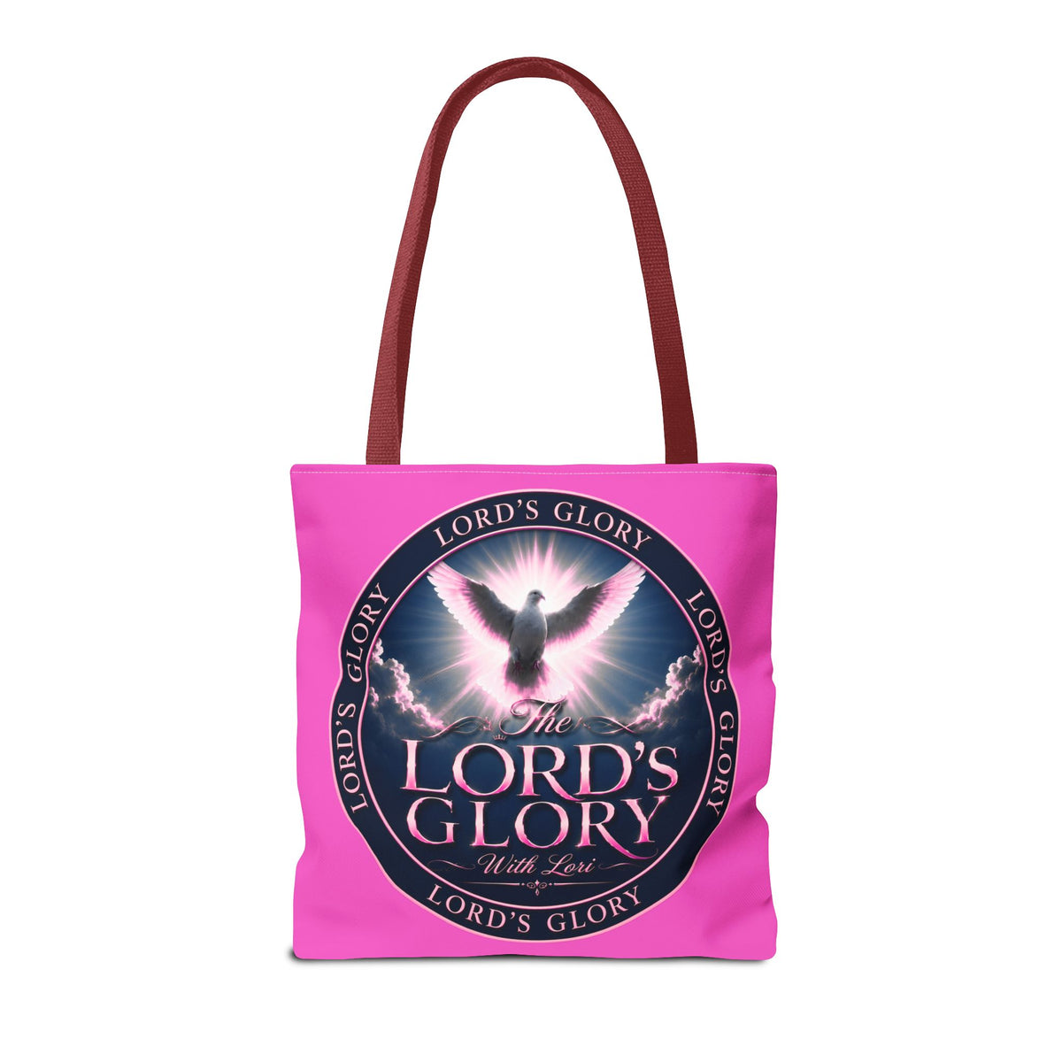 Religious Tote Bag - "The Lord's Glory with Lori" Pink All-Over-Print Christian Tote