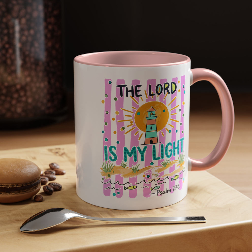 Christian Coffee Mug - "The Lord Is My Light" Lighthouse Psalm 27:1 Accent Mug