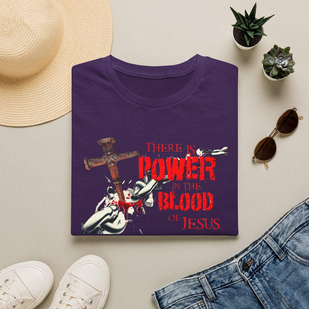There's Power in the Blood of Jesus T-Shirt — Christian Cross Faith Shirt (Washed by the Blood)