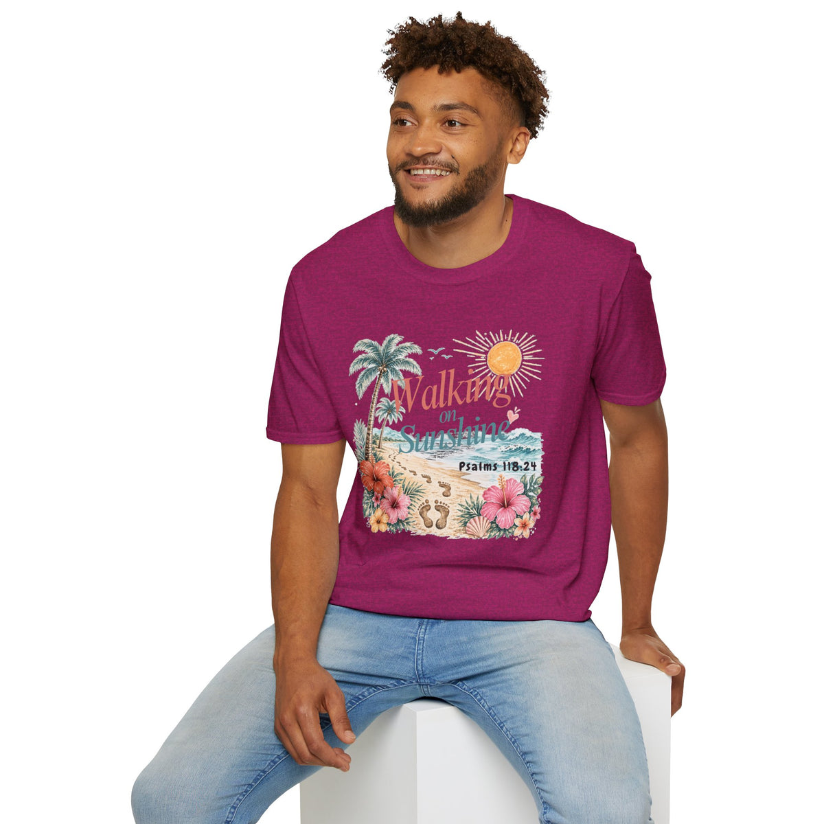 Walking on Sunshine T-Shirt — Tropical Floral Psalms 118:24 Tee