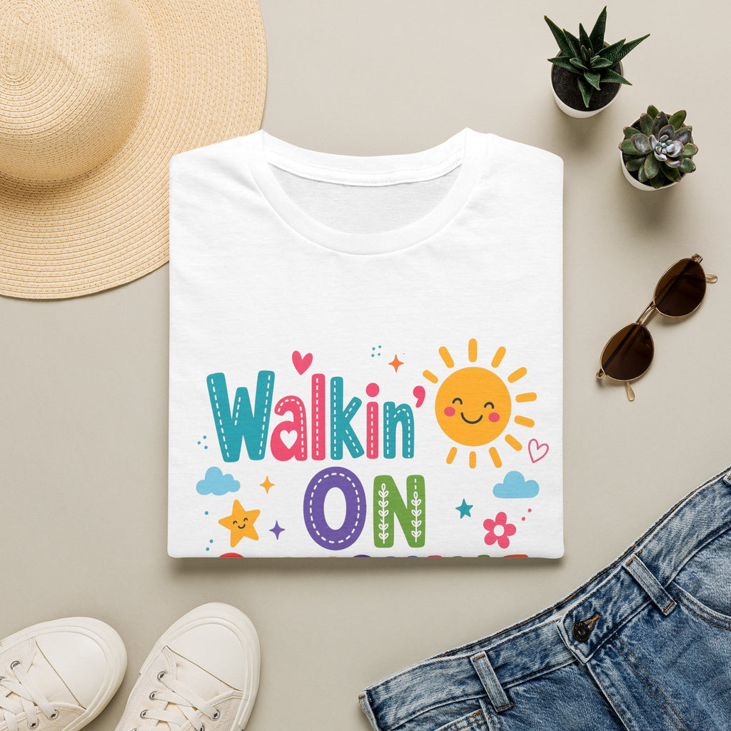 T-Shirt — "Walkin' on Sunshine" Bright Retro Sun Graphic Tee ‭‭Psalms‬ ‭118‬:‭24‬ ‭