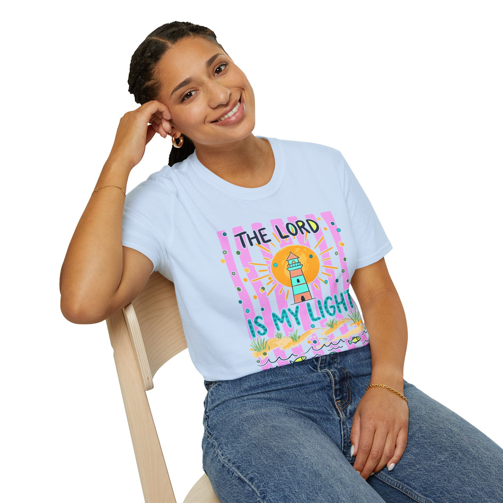 The Lord Is My Light Lighthouse Christian T-Shirt — Psalm 27:1  Inspirational Tee