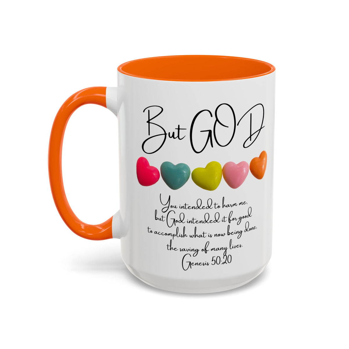 But God Scripture Coffee Mug — Genesis 50:20 Inspirational Heart Accent Mug (11/15oz)